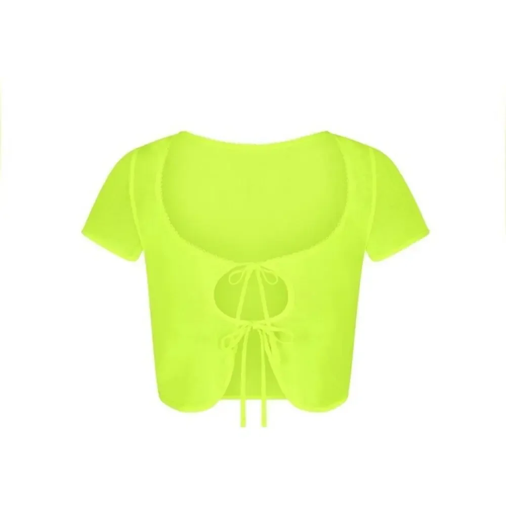 SKIMS Summer Mesh Cropped Top Tie Front Swim Cover Up in Highlighter 4X NEW